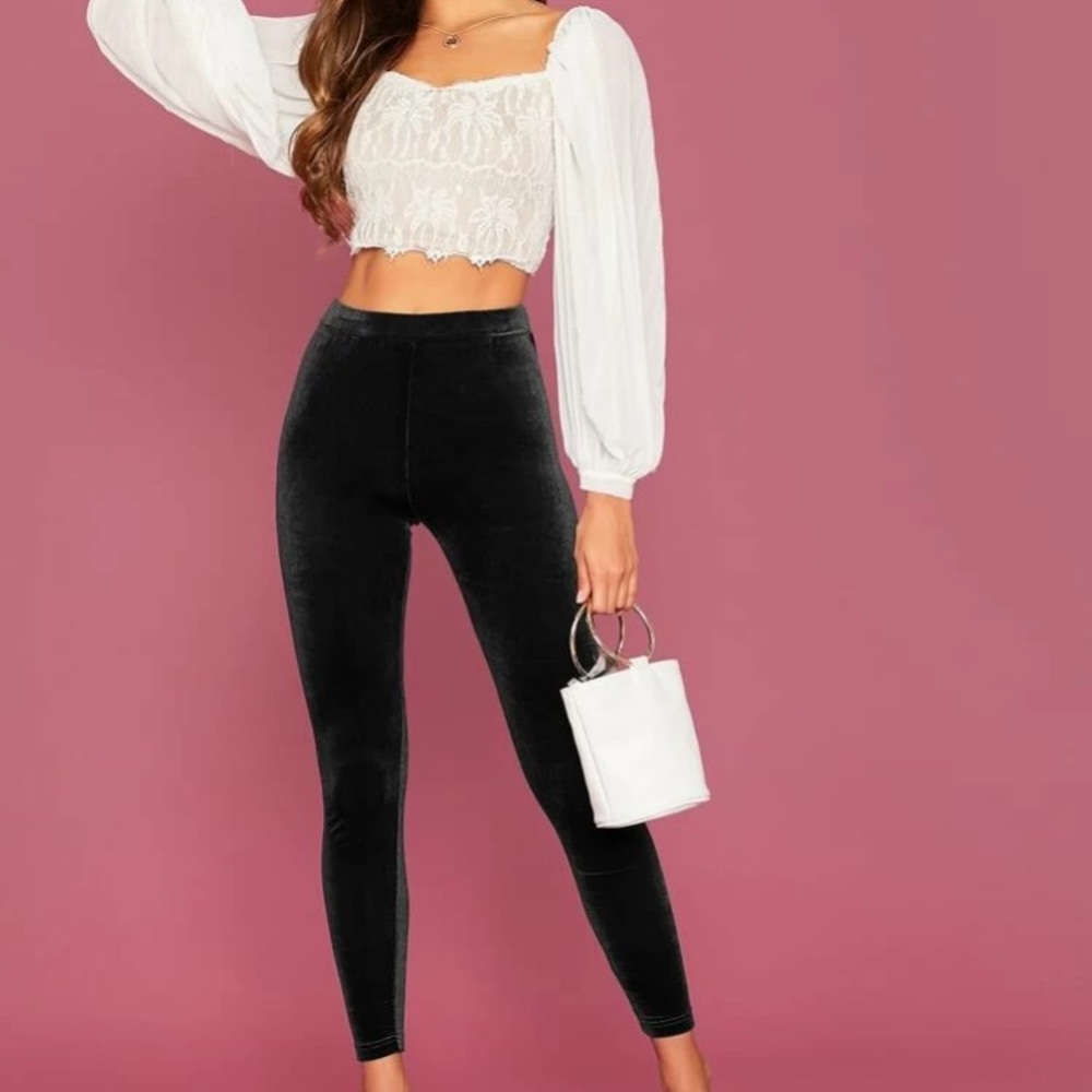 Black velvet leggings